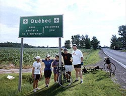 BiQue Ride cyclists reach the Ontario-Quebec border.