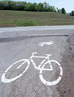 Painted bike route markings on La Route Verte.
